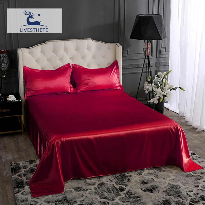 

Liv-Esthete Wine Red 100% Silk Flat Sheet Silky Pillowcase Bed Linen Set Queen King Bed Sheet Healthy Sleep For Christmas Gift