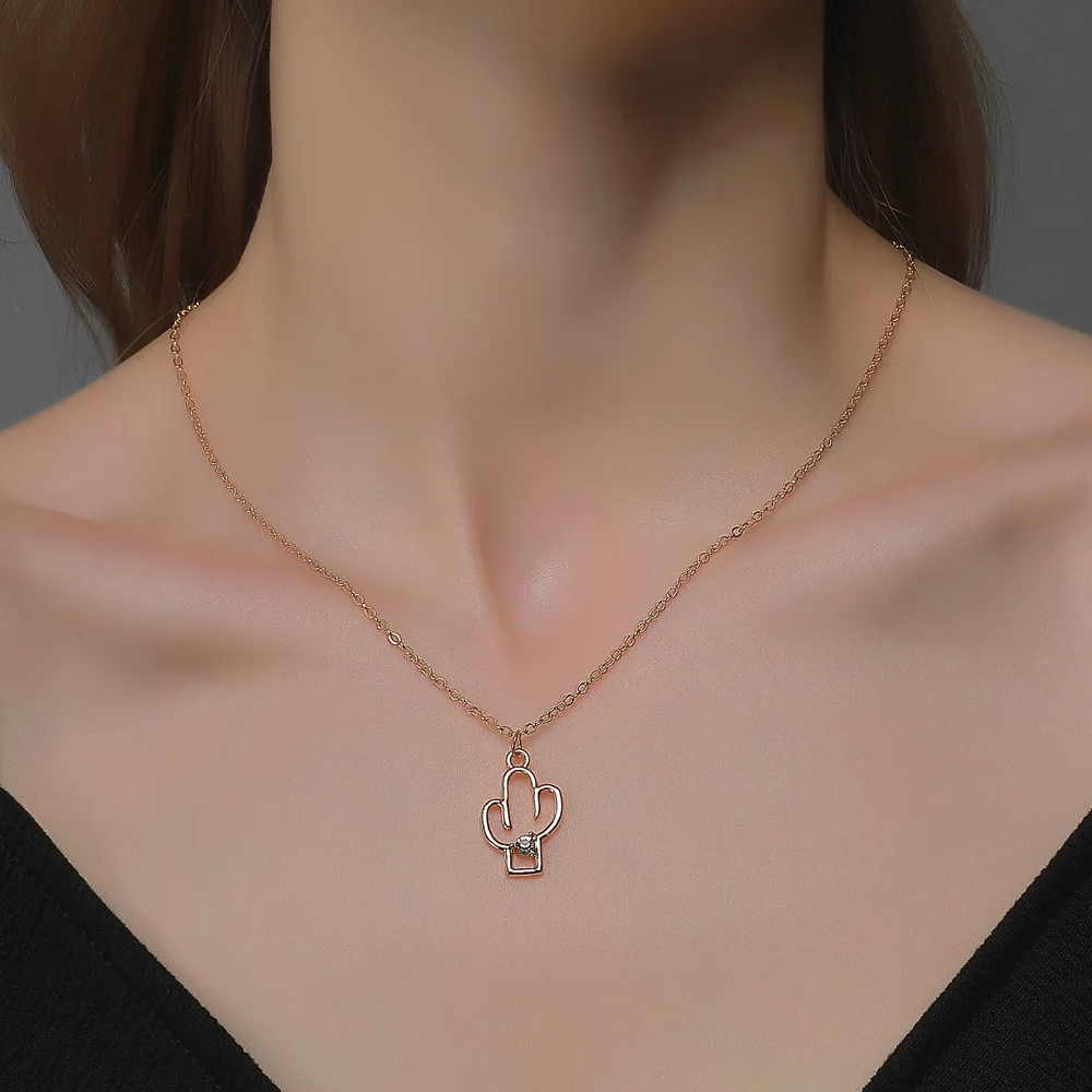

INS style Lovely Gold Plating Cactus Charm Necklace Women Jewelry