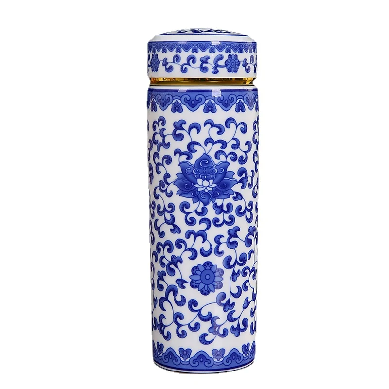 Керамическая чашка-термос Jingdezhen кружка с крышкой сине-белая фарфоровая чашка для