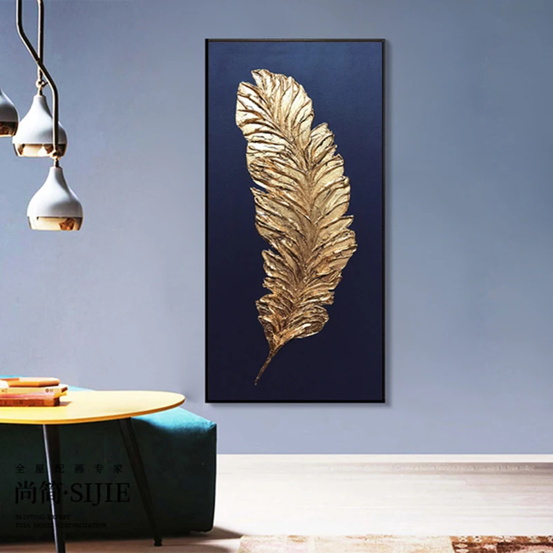 Абстрактная Картина на холсте с золотыми перьями современные плакаты и принты