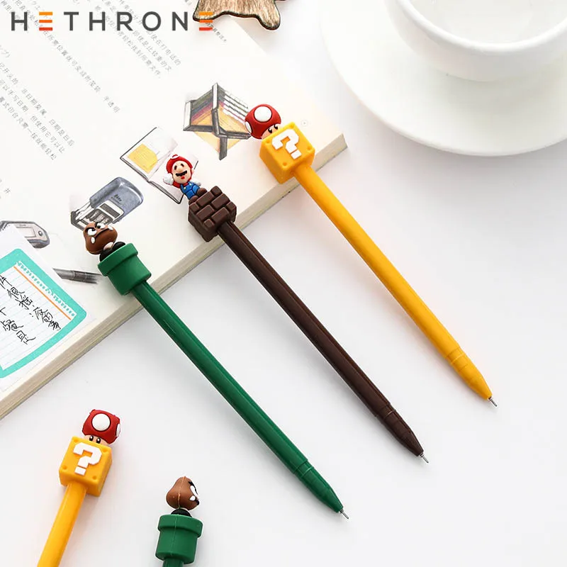 Hethrone 3 шт./лот ручки для школы супер Мэри дизайн канцлер гелевая ручка kawaii