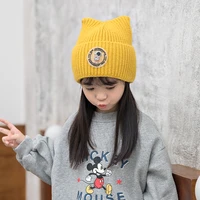 autumn and winter childrens japanese solid color cartoon warm knitted hat outdoor travel fashion flanging dome hedging hat