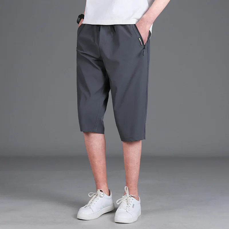 

Summer Men's Four Side Elastic Capris Thin Pure Sports Ice Silk Shorts Underpants Wear Loose Pants2021