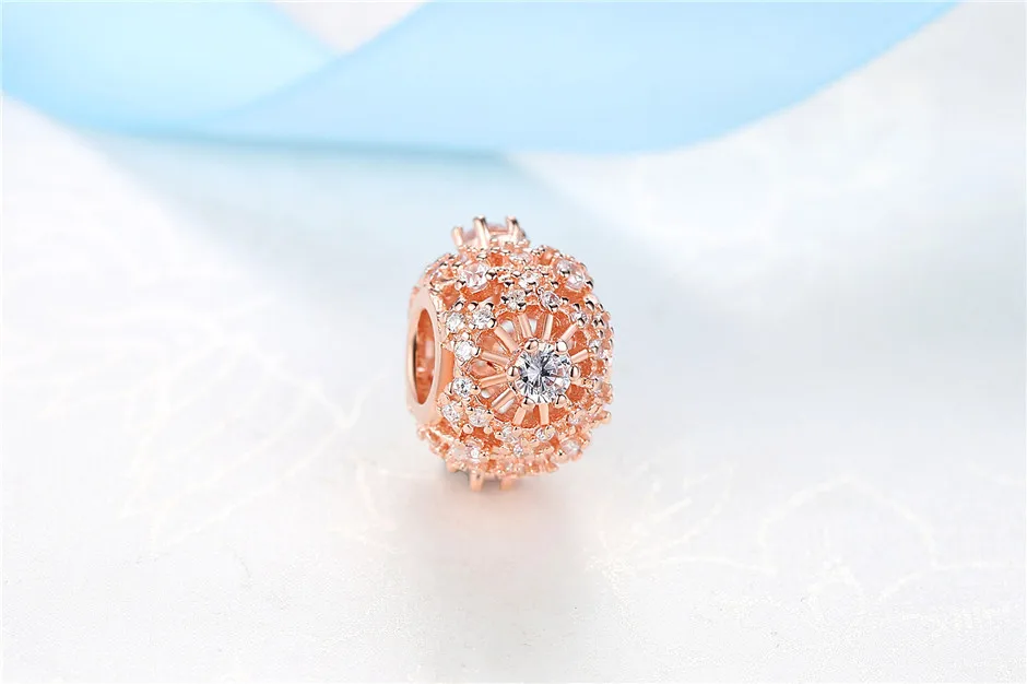 Authentic 925 Sterling Silver Beads Charm Crystal charm Rose Gold Clear CZ Fit Original Pandora Bracelet Women Diy Jewelry