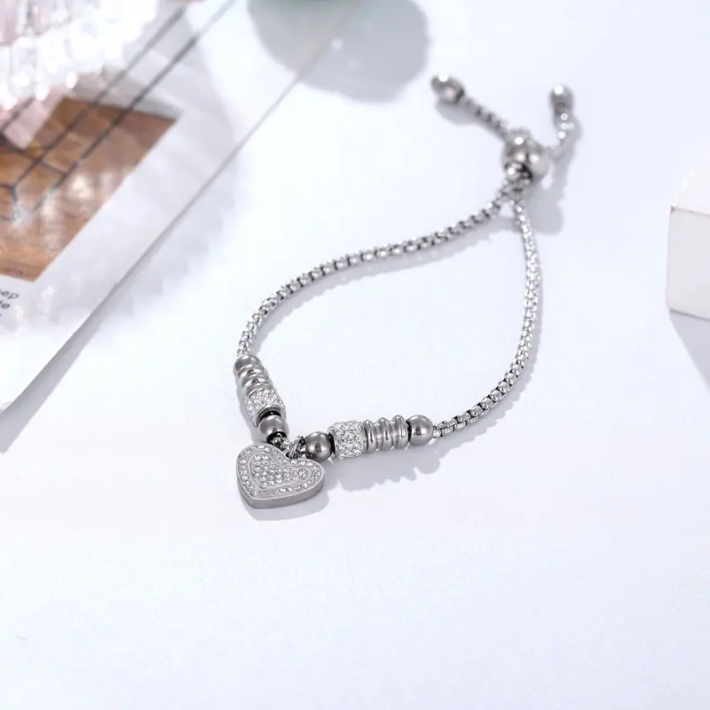 Браслет женский с шармами в виде сердца из циркония регулируемый размер |