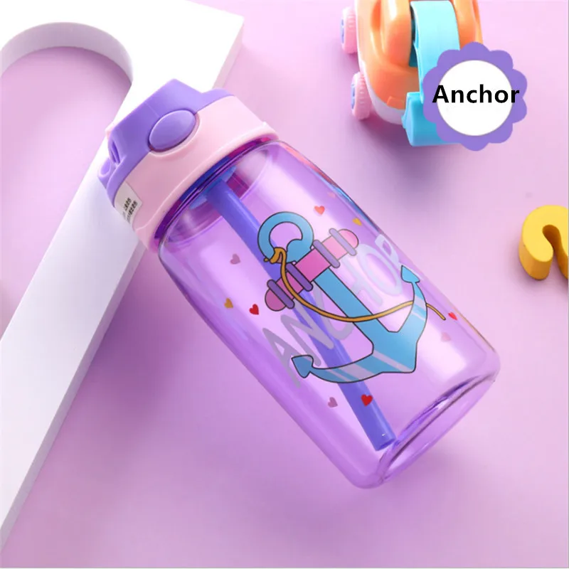 

1pc 480ml Plastic Water Cup Creative Cartoon Children Straw Cup with Strap Leakproof Water Bottles Outdoor Portable Water Bottle