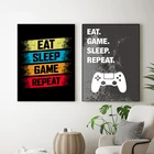 Абстрактная современная картина Eat Sleep Game для повторных игр, Картина на холсте, Постер и принты, Настенная картина для комнаты мальчиков, без рамки