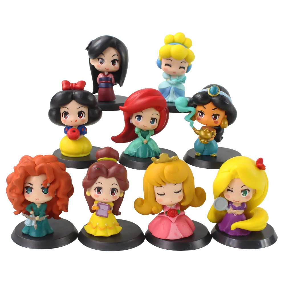 

9Pcs/Set Disney Princess Series Cute Aurora Belle Snow White Mulan Moana Rapunzel Action Figure Doll Toys Lovely Gifts for Kids