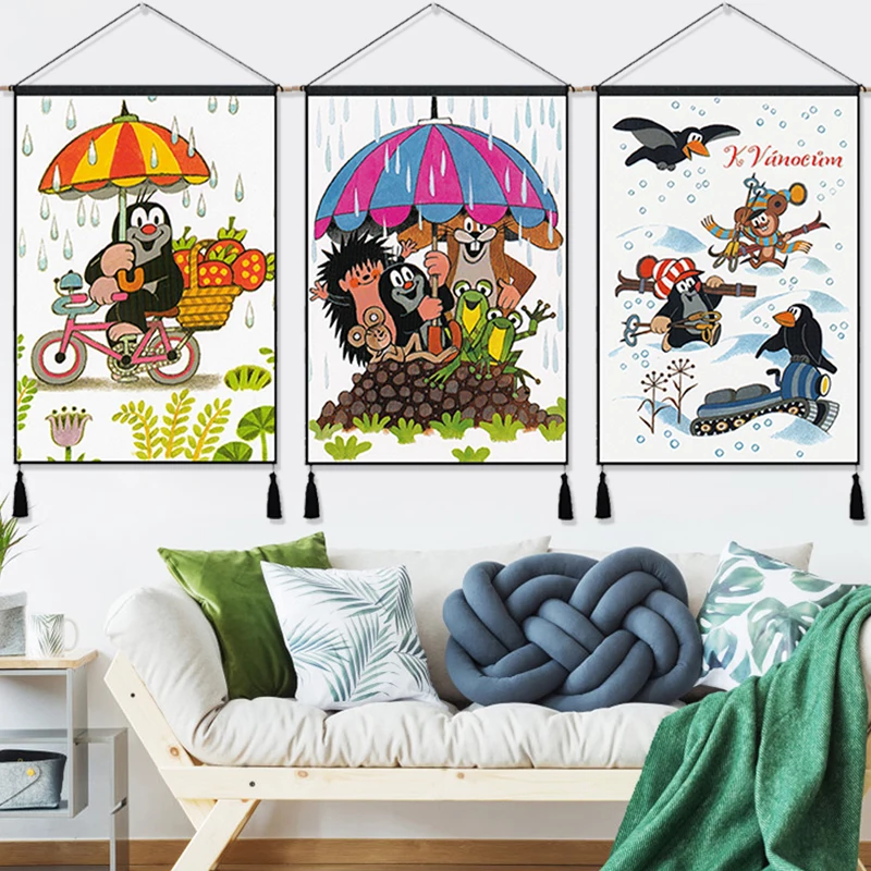 Чешский мультфильм Krtek крот подвесная Ткань хлопковая линия картины постеры