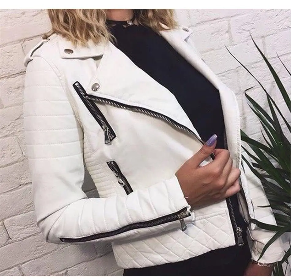 Модная женская мягкая куртка из искусственной кожи Женская мотоциклетная на