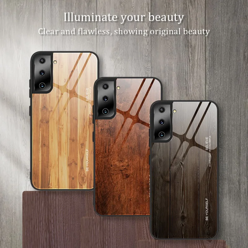 

Wood Grain Glass Phone Case For Samsung Galaxy S21 Plus S20 Plus Note 20 Ultra A71 A51 S20 FE Cases Retro TPU Hard Back Cover