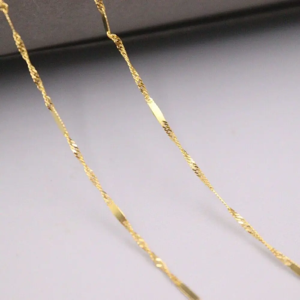 

Genuine Real 18K Yellow Gold 0.7mm Singapore Link Chain Necklace For Woman 17.7inch Stamp Au750