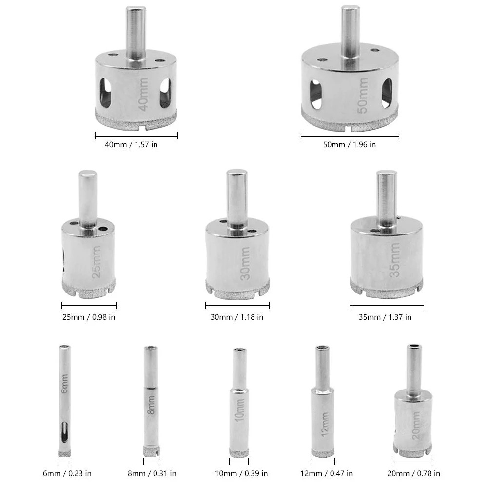 

10Pcs Hole Saw Drill Bits Set Diamond Drill Bit Set For Glass Tile Marble Granite Core Hole Saw Drill Bit Electric Drilling Tool