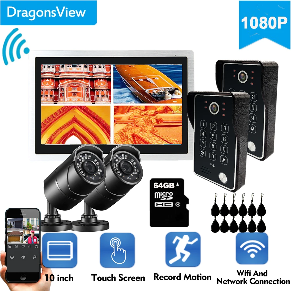 Dragonsview 10 Inch Wifi Draadloze Video Intercom Systeem Video Deurtelefoon Deurbel Camera 1080P Touch Screen Record Wachtwoord
