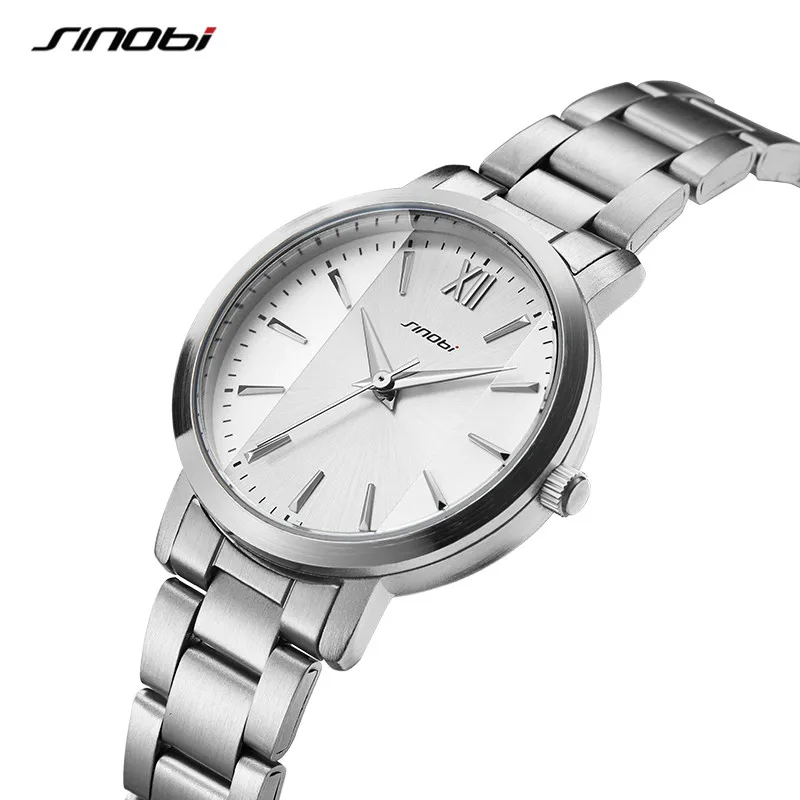 SINOBI New Fashion Woman Ladies Watches Top Brand Stainless Steel Clock Antique Geneva Quartz Wristwatches Relogio 2020 Gift Box