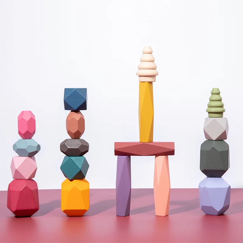 

Wooden Stones Jenga Colored Building Block Baby Toy Creative Educational Montessori Toy Stacking Balancing Game Rainbow Stone
