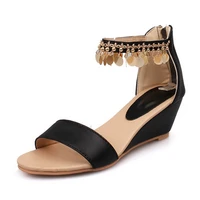 coolulu 2020 new arrival wedge heel summer sandals women tassel sequines sandals all match zipper ladies sandal szie 34 43