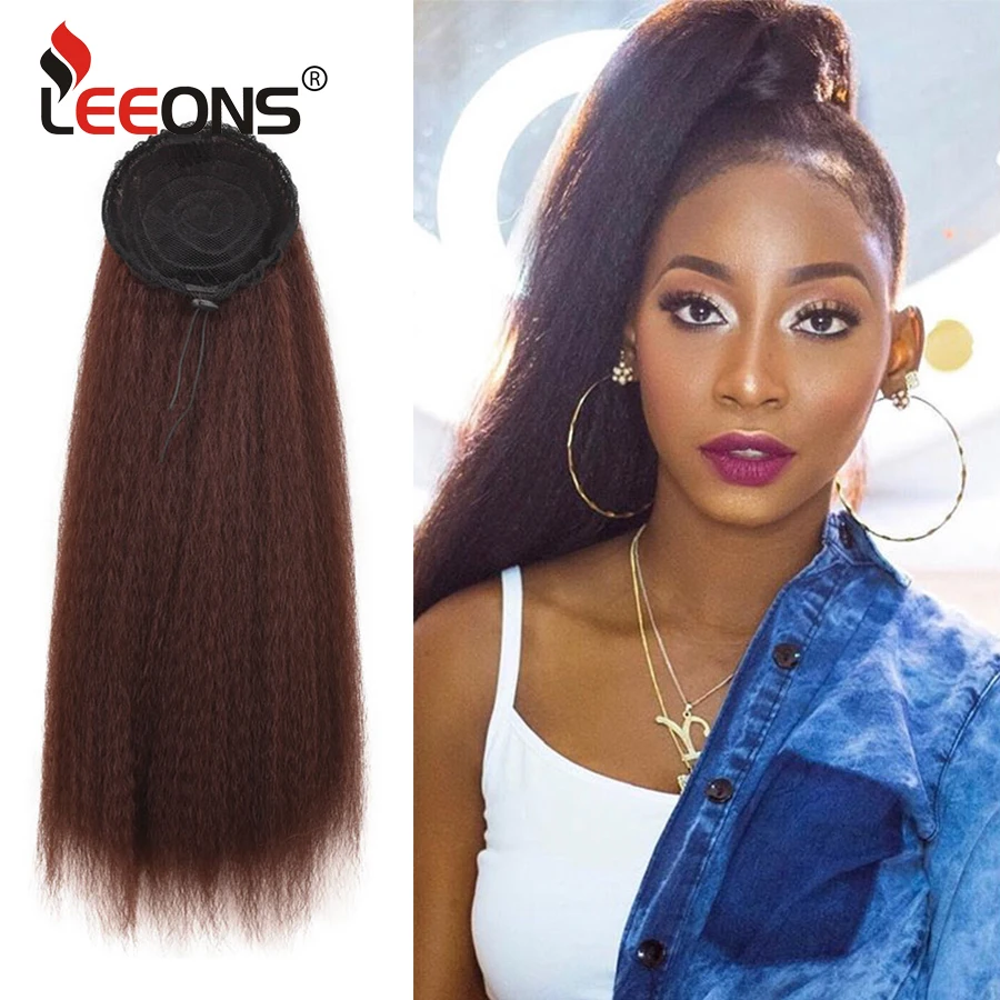 

Leeons 100G Kinky Straight Hair Afro Ponytail Puff 22 Inch Long Pony Tail Synthetic Natural Hair Ponytail Hairpieces For Women