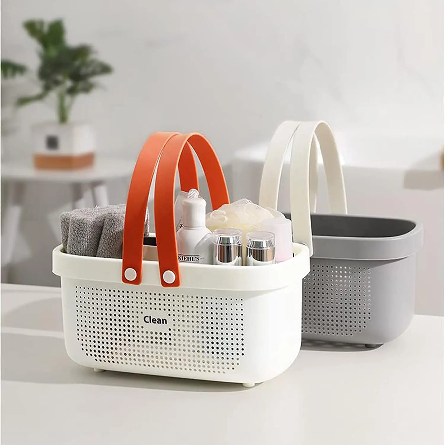 

New Plastic Bathroom Storage Basket Portable Shower Caddy Tote Organizer Basket Bin for Kitchen Dorm Room Bedroom Storage