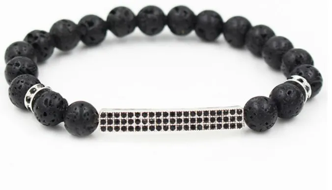 8mm gg24 gold silver Copper cz zircon cubic zirconia elastic adjusted black stone volcanic lava tube Bracelet Bangles |