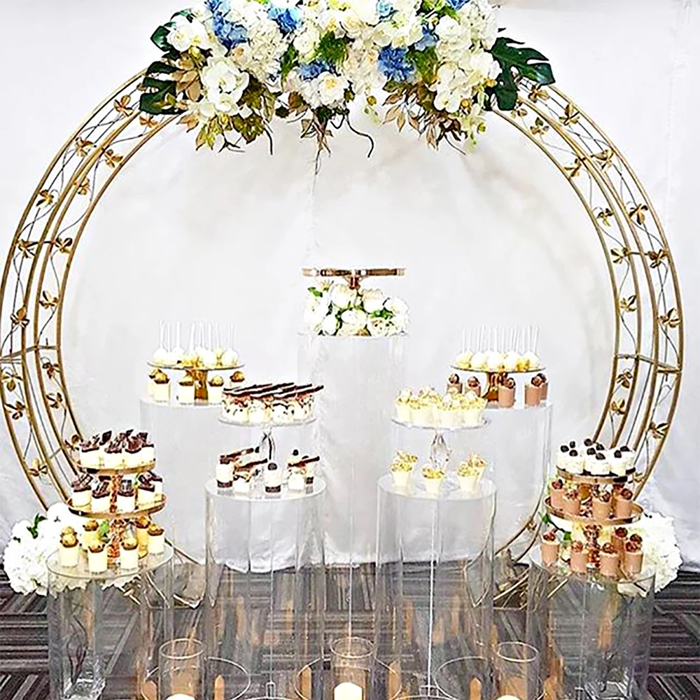 

New style 5pcs/set Wedding supplier acrylic backdrop wedding Clear round acrylic plinth wedding display stand