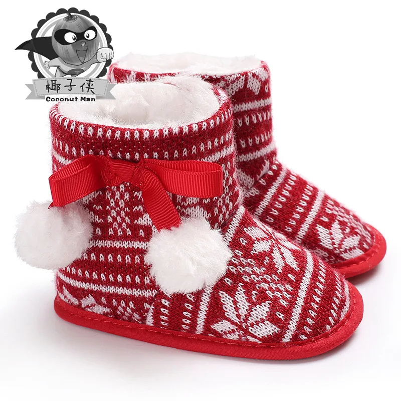 Детская Рождественская обувь для девочек милые красные ботинки новорожденных на