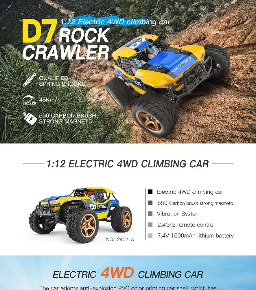 Wltoys 1/12 12402-A 4WD 2,4G RC автомобиль десерт Baja модели автомобилей высокая скорость 45 км/ч пульт дистанционного управления модель автомобиля внедорожник игрушка