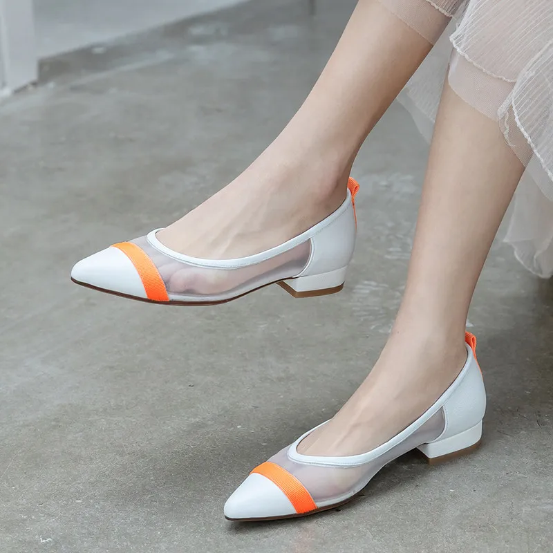 

MEMUNIA 2020 new arrival women pumps pointed toe mesh mixed colors spring summer single shoes comfortable casual shoes woman