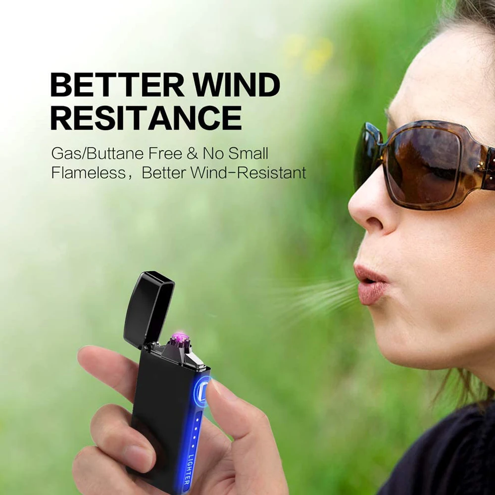 Металлическая ветрозащитная индивидуальная зажигалка с USB-зарядкой двойная