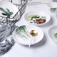 nordic green plant plate creative ceramic plate household meal tray fruit plate ins tableware ceramic bowl dish plate set