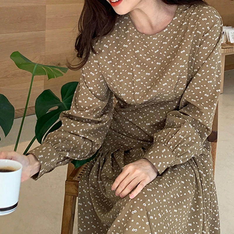 RICININA свободное платье для женщин весна длинный рукав о-образный вырез имперский