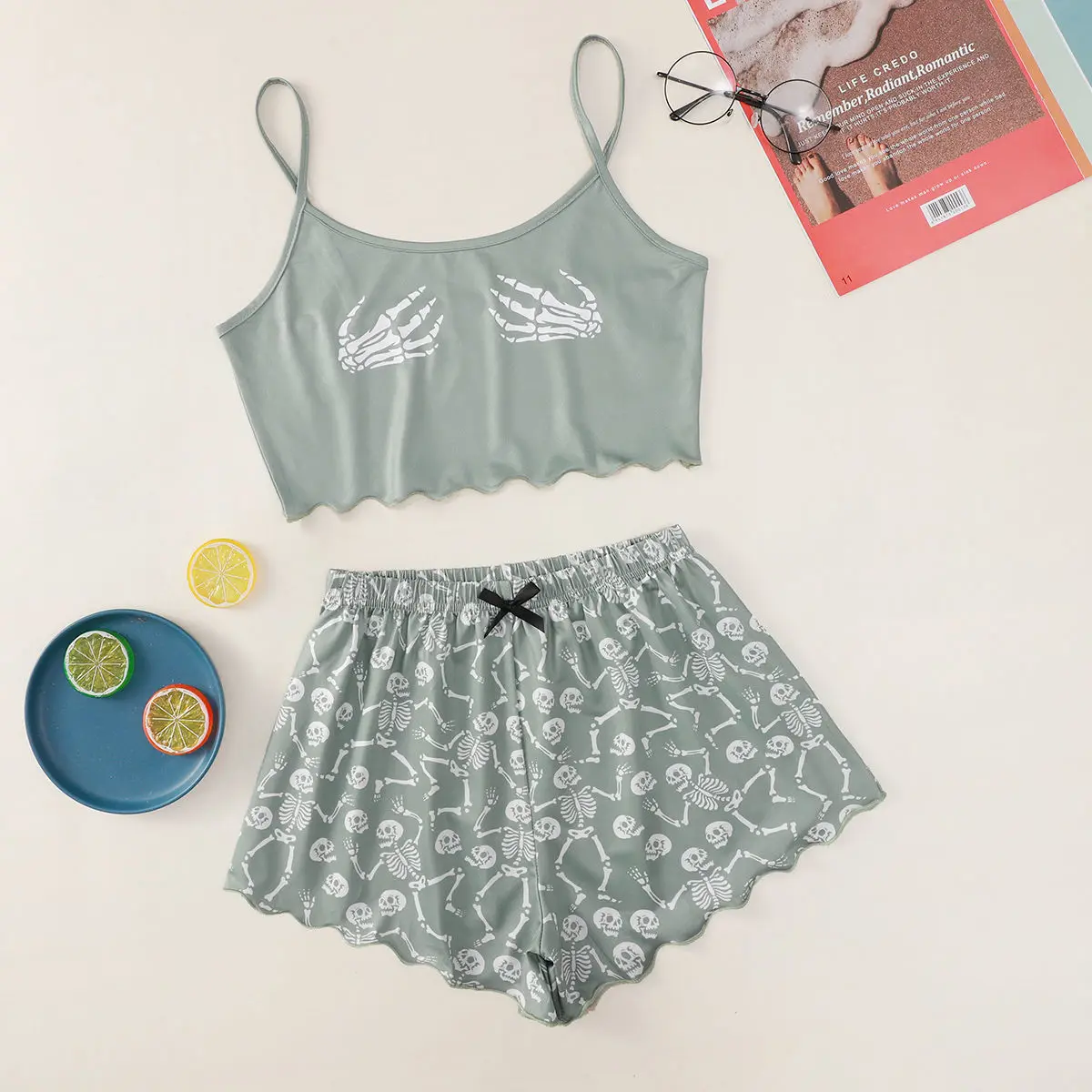 

Fashion Suit 2021 New Sexy Printed Letter Braces Top + Pants Home Wear Pajamas Suit