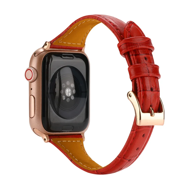 Ремешок кожаный для часов серии 7 SE 6 5 4 3 браслет с крокодиловым узором Apple IWatch Band 41