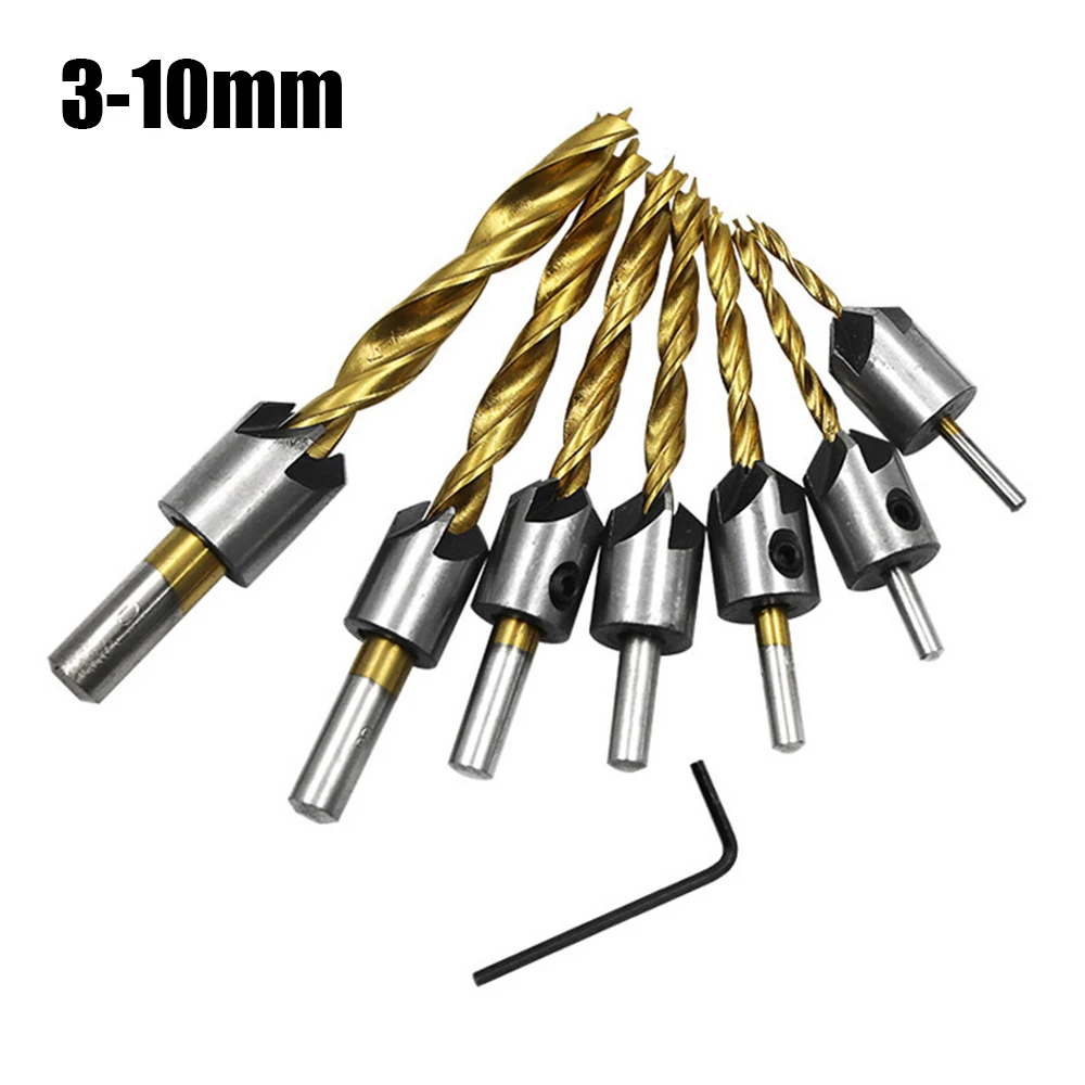

HSS Titanium Countersink Drill Bit Set Drill Press Set Chamfer Reamer Woodworking Power Tools 3mm 4mm 5mm 6mm 7mm 8mm 10mm