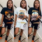 Костюм спортивный женский из футболки с коротким рукавом и шортов, с мультяшным принтом