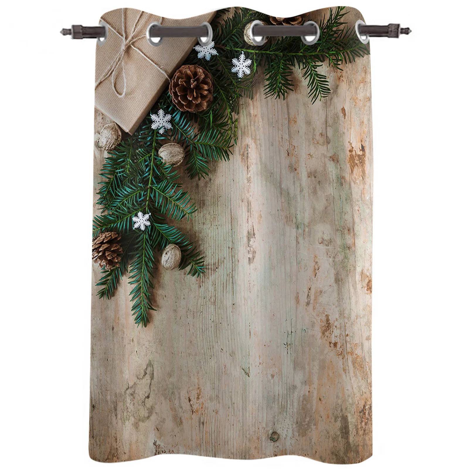 Рождественская старая деревянная доска сосновые конусы и иголки занавески для