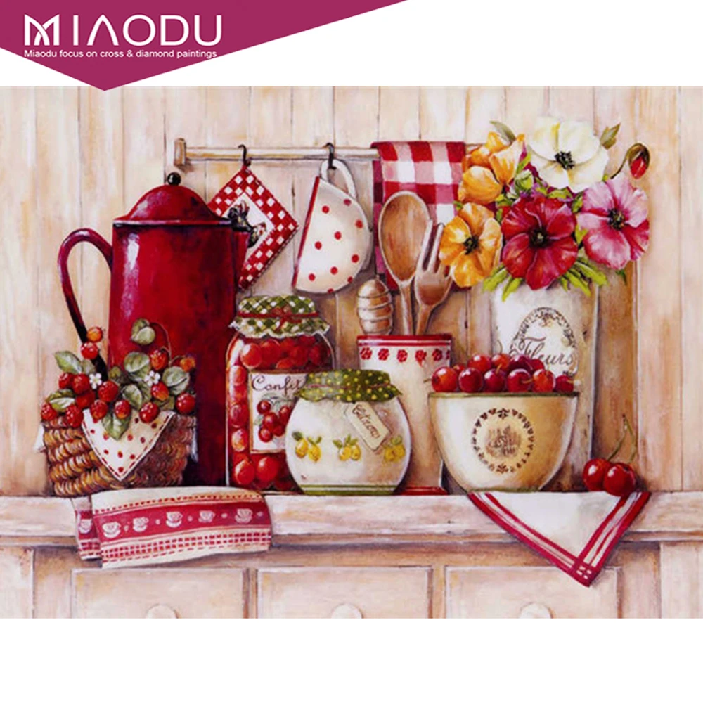 

Dbqp 5D Diamond Painting Flower Fruit Full Square Round Drill Diamond Embroidery Cross Stitch Handicraft Kitchen Decoration