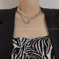 niche asymmetrical necklace snake head star pearl chain spliced short section collarbone chain necklace women