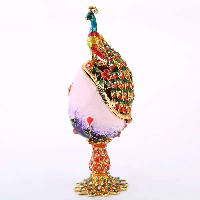 

Handmade Easter Egg Colored Drawing Peacock Jewel Case Jewelry Storage Box Metal Handicraft Home Furnishing Articles