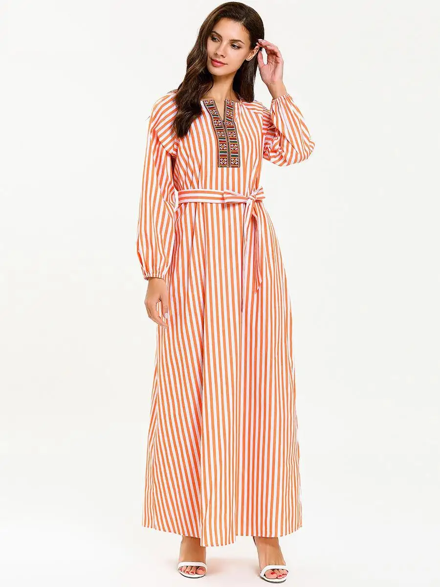 Женское платье с длинным рукавом фонариком в полоску|Сочетающаяся одежда для