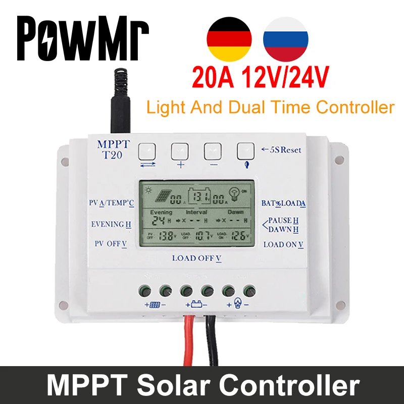 

PowMr 20A MPPT Solar Battery Charger Solar Panel 12V/24V Solar Regulator Charge Controllers LCD Display PV Regulator Wholesales