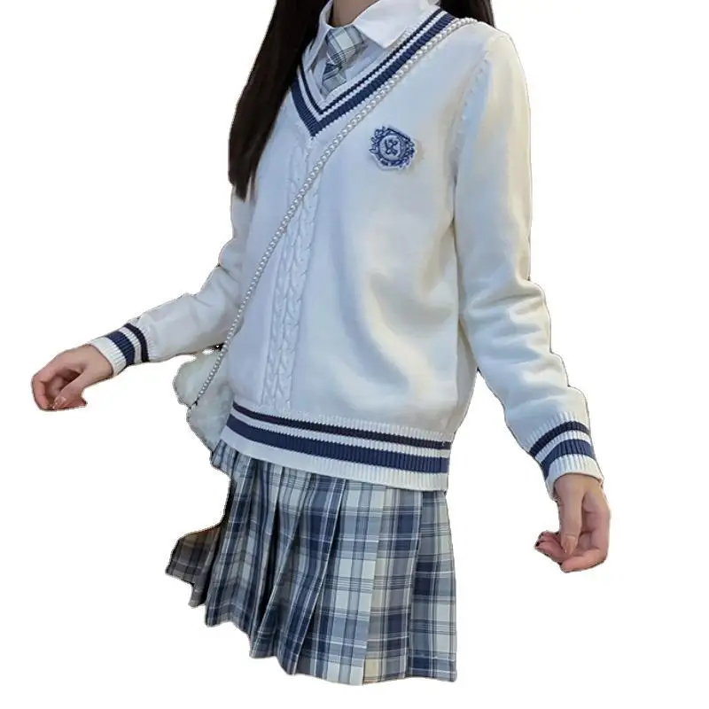Spring Autumn JK Uniform Japanese College Style Students Vest School Girl Long Sleeve V-neck Knitted Sweater Pullovers | Тематическая