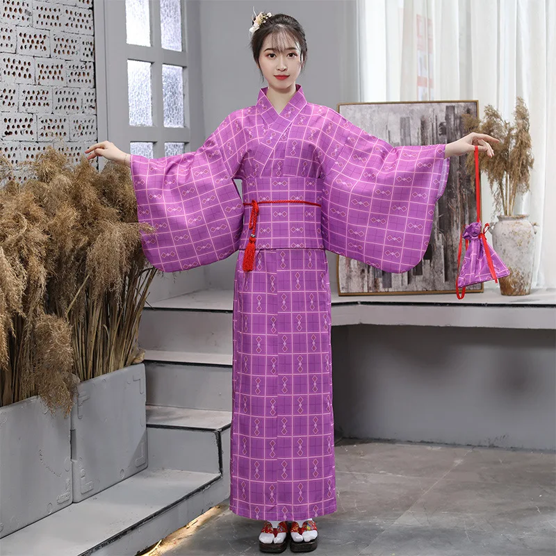 

Kimono Performance Stage Costume Traditional Japanese Ladies Improved Kimono Robe Bathrobe Long Portrait Clothing Free Shipping