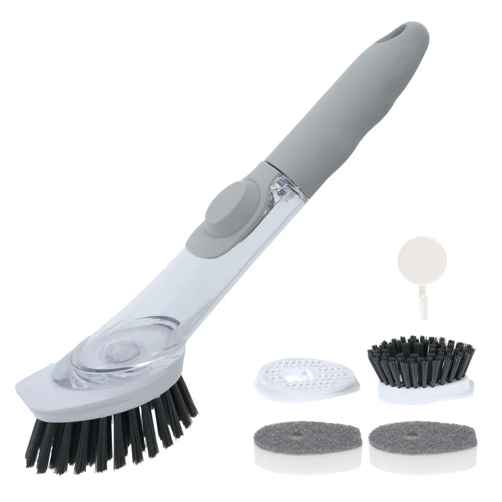 

2 In 1 Kitchen Cleaning Brush Scrubber Pot Dish Clean Brush Automatic Liquid Dispenser Washing Sponge Pads Cleaning Supplies
