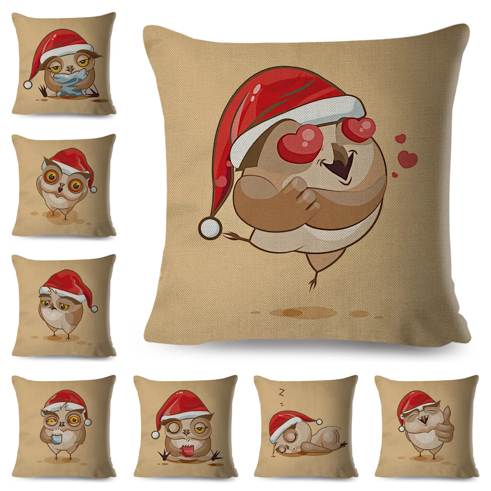 

Merry Christmas Cushion Cover Decor Cute Animal Cartoon Owl Pillow Case Polyester Pillowcase for Children Room Sofa Home 45x45cm
