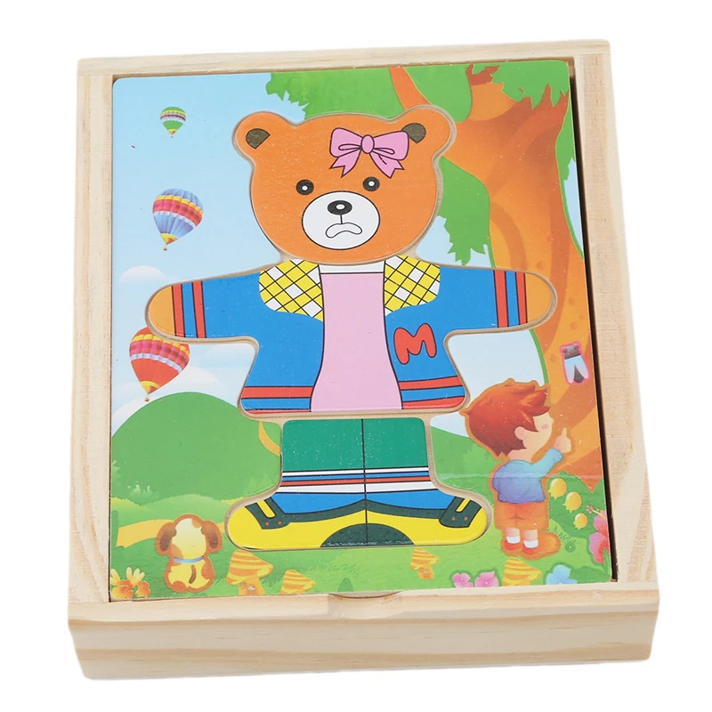 

Wooden Puzzle Set Baby Educational Toys Bear Changing Clothes Puzzles Kids Children's Wooden Toy Free Shipping