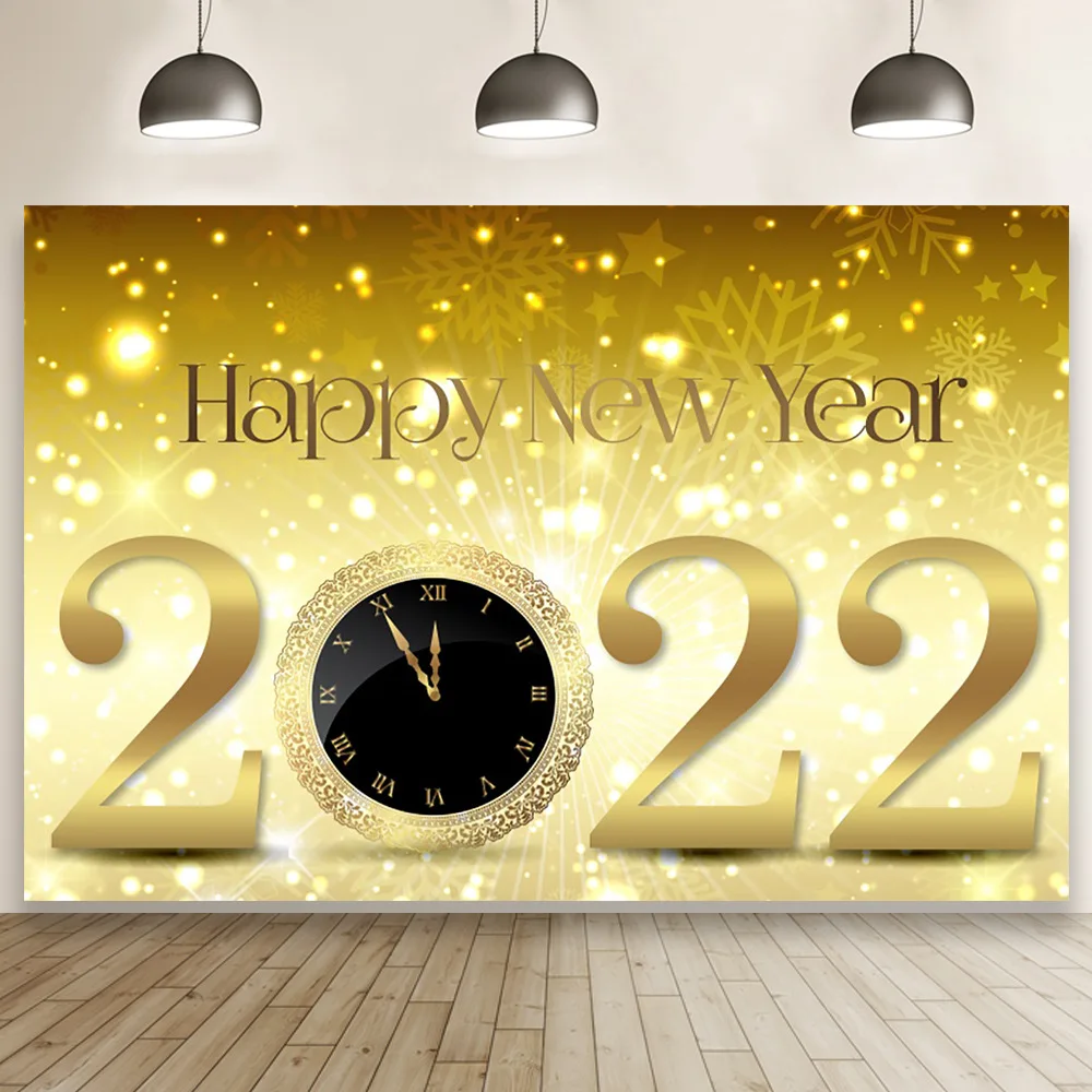 

Фотофон с новым годом 2022 золотые фейерверки часы празднование фотография декорация для ужина вечеринки плакат