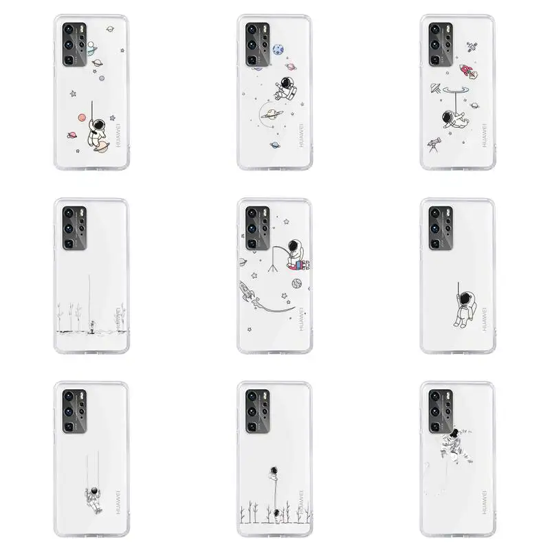

Cute Cartoon Astronaut Star Space Phone Case For Huawei P40 P30 P20 Mate Honor 10i 30 20 i 10 40 8x 9x Pro Lite Transparent