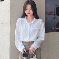 shirt women 2022 spring summer korean white simple style loose long sleeve chic irregular ol solid shirts and tops femme