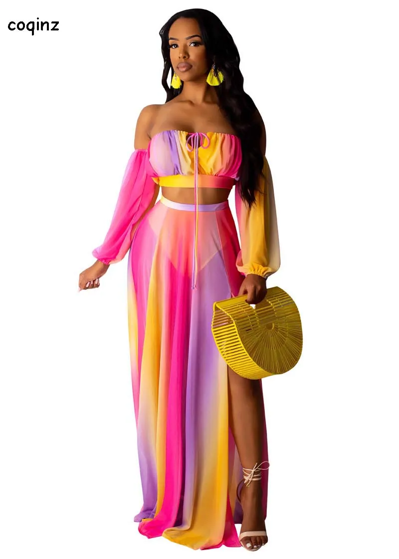 Summer 2020 Plus Size Sexy Two Piece Set Crop Top And Sheer Skirt Matching Sets 2 Mesh Outfits For Women TwotwinstyleCM597 | Женская